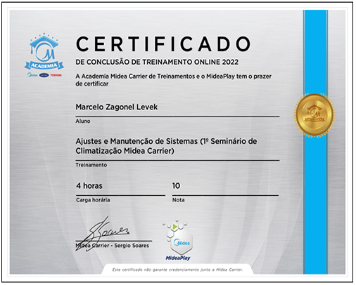 Certificado Seminário Midea Ajustes Sistemas