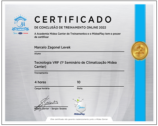 Certificado Seminário Midea VRF