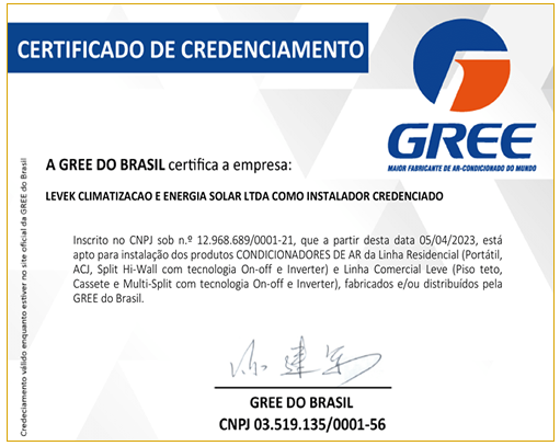 Certificado Credenciamento GREE